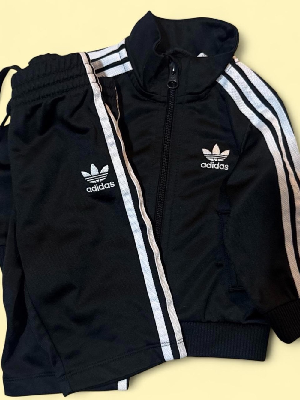 adidas Black Kids Sweatpants & Jacket Set with White 3-Stripes